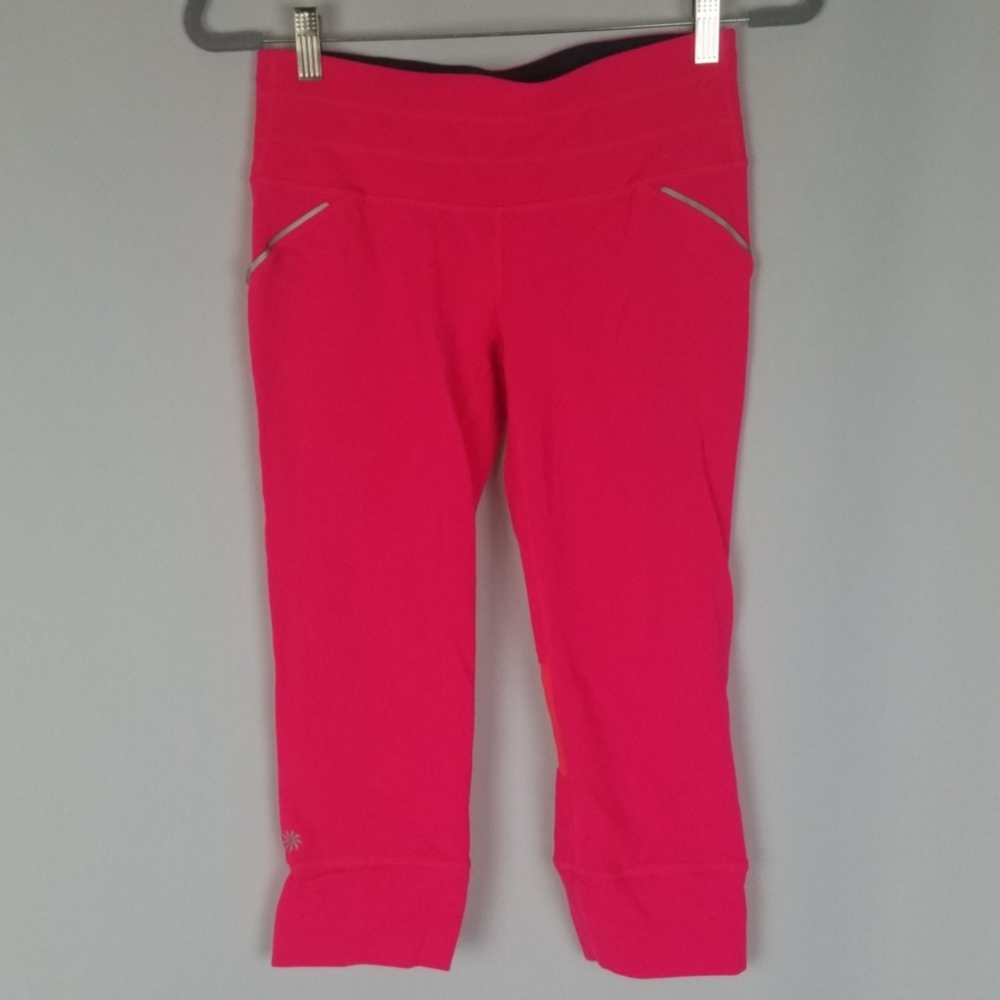 Athleta women S running capri bright rose pink mesh details activewear gym yoga‎
